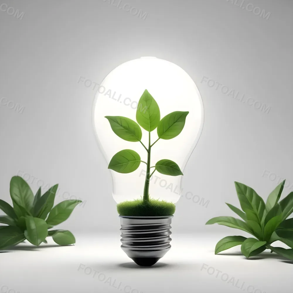3d Model A Light Bulb With A Green Plant Inside The Bulb Is White And The Plant Is Green The Background Is White Figure Octane Render Volumetric Highly Detailed Videogame Aesthetic 14 92e2