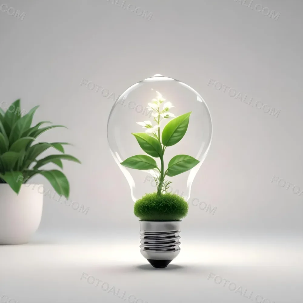 3d Model A Light Bulb With A Green Plant Inside The Bulb Is White And The Plant Is Green The Background Is White Figure Octane Render Volumetric Highly Detailed Videogame Aesthetic 8 3edf