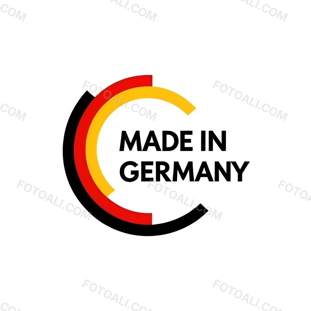 3d Model A Logo Featuring The Text Made In Germany In Bold Black Letters The Text Is Accompanied By A Circular Design Made Up Of Three Segments Colored In Red Yellow And Black Representing The German Flag The Segmen 3 3e2e