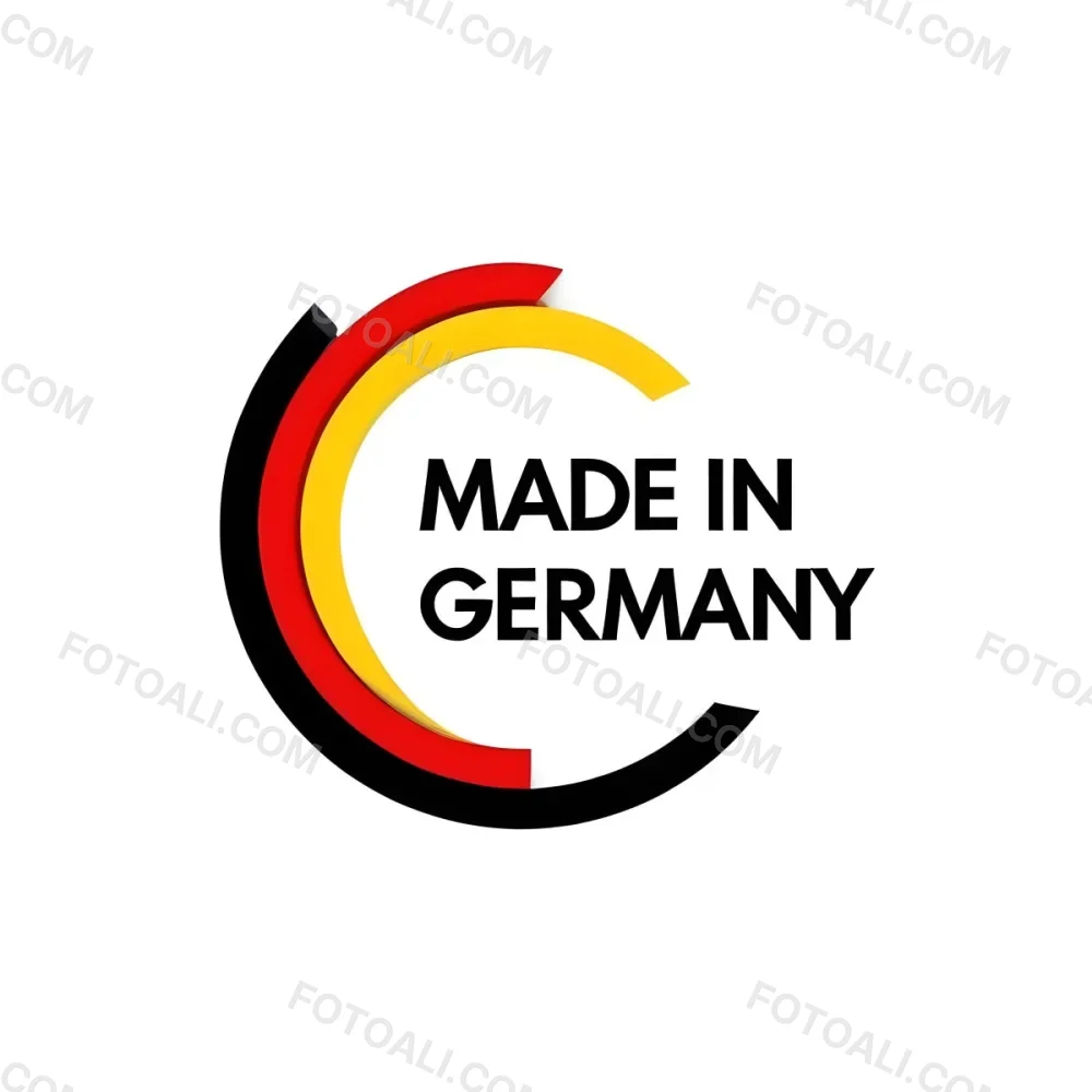 3d Model A Logo Featuring The Text Made In Germany In Bold Black Letters The Text Is Accompanied By A Circular Design Made Up Of Three Segments Colored In Red Yellow And Black Representing The German Flag The Segmen 5 F6b3