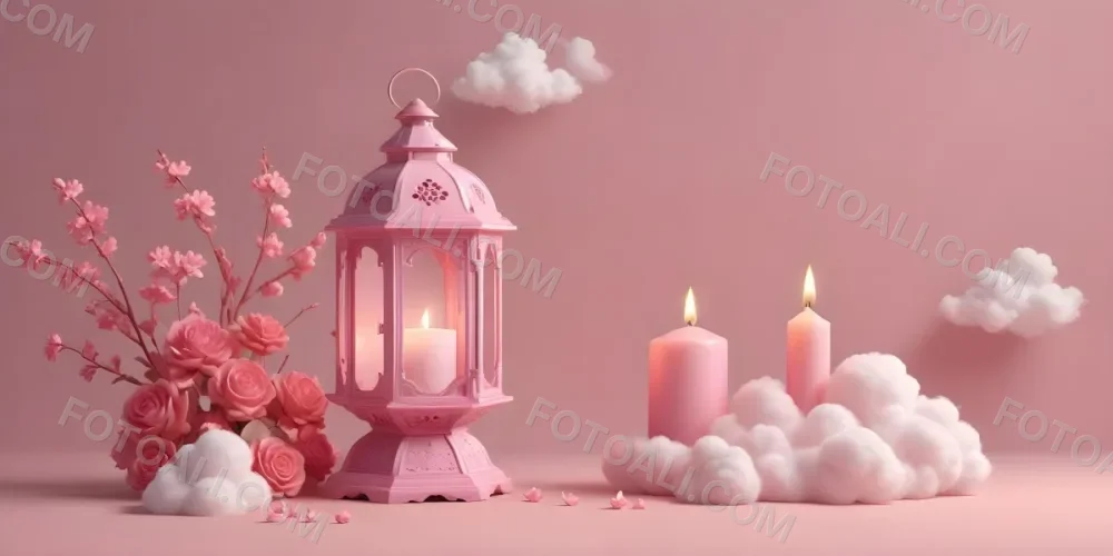 3d Model A Pink Lantern With Floral Details And A Candle Inside Surrounded By White Clouds On A Pink Background Figure Octane Render Volumetric Highly Detailed Videogame Aesthetic 21 9c52