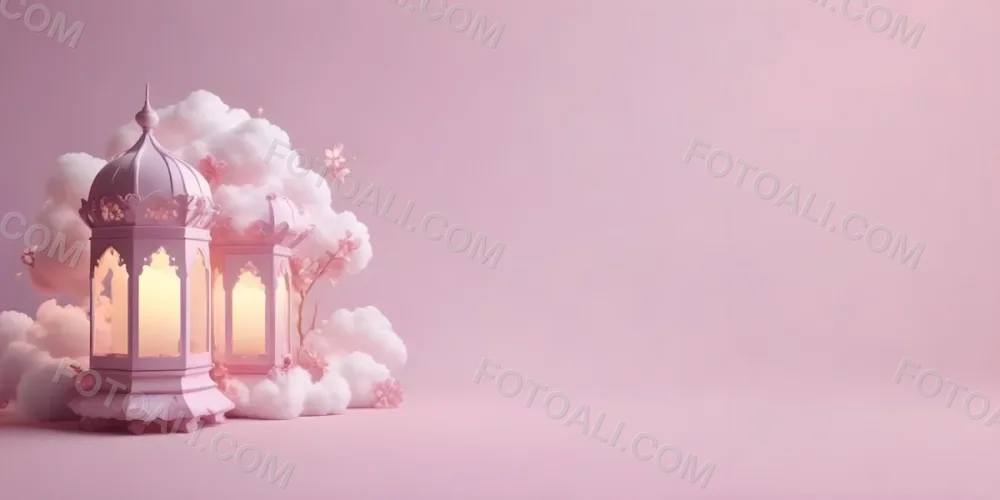 3d Model A Pink Lantern With Floral Details And A Candle Inside Surrounded By White Clouds On A Pink Background Figure Octane Render Volumetric Highly Detailed Videogame Aesthetic 39 192f