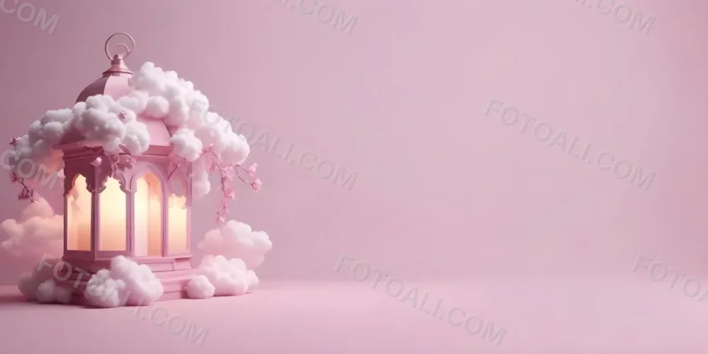 3d Model A Pink Lantern With Floral Details And A Candle Inside Surrounded By White Clouds On A Pink Background Figure Octane Render Volumetric Highly Detailed Videogame Aesthetic 4 54e2