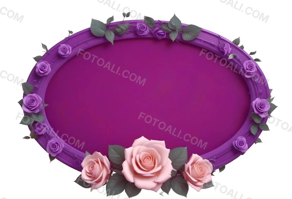3d Model A Purple Oval Frame With White Dots And Three Purple Roses With Green Leaves At The Bottom Isolated On Purple Background Figure Octane Render Volumetric Highly Detailed Videogame Aesthetic 12 Fab7