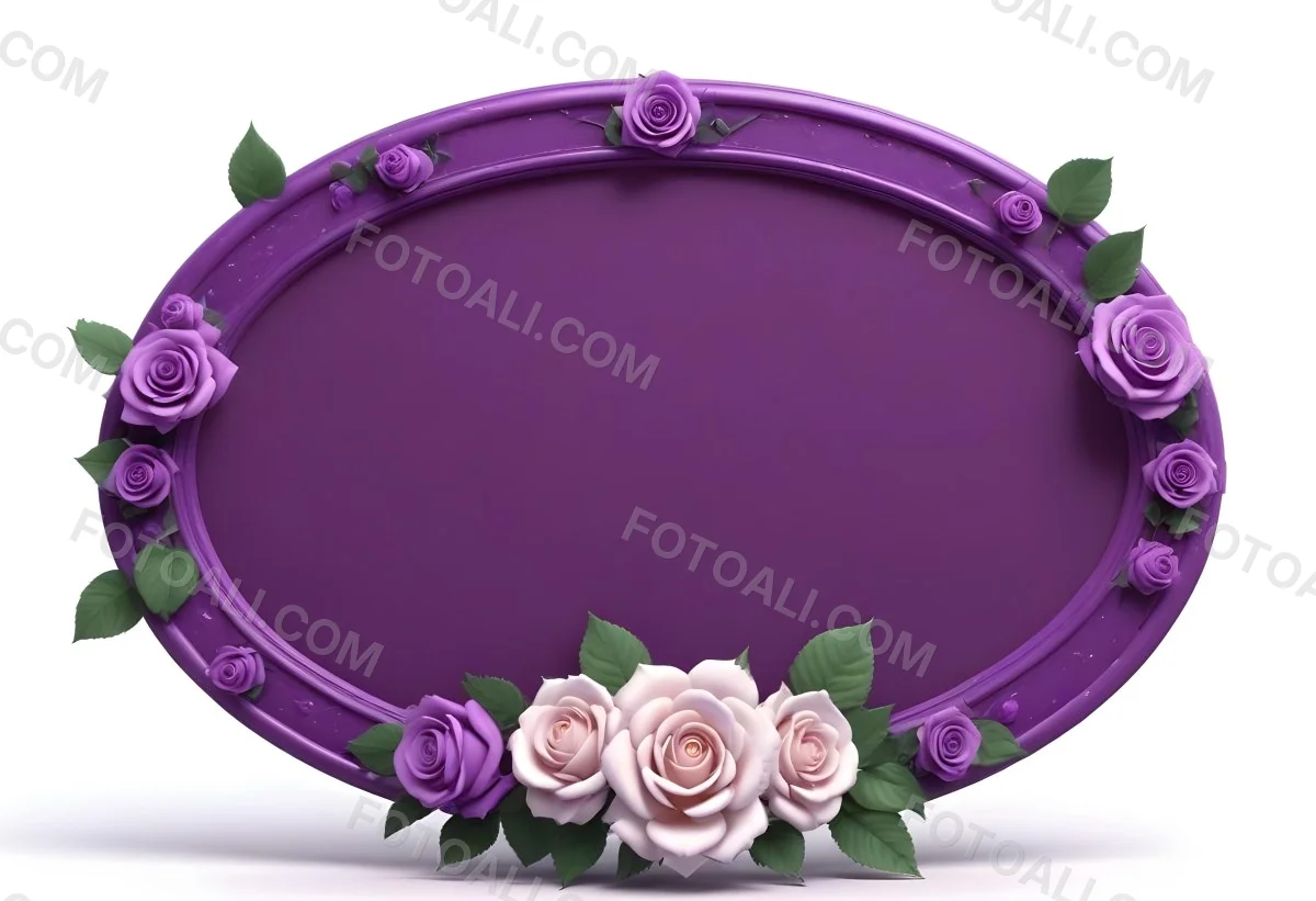 3d Model A Purple Oval Frame With White Dots And Three Purple Roses With Green Leaves At The Bottom Isolated On Purple Background Figure Octane Render Volumetric Highly Detailed Videogame Aesthetic 14 2810