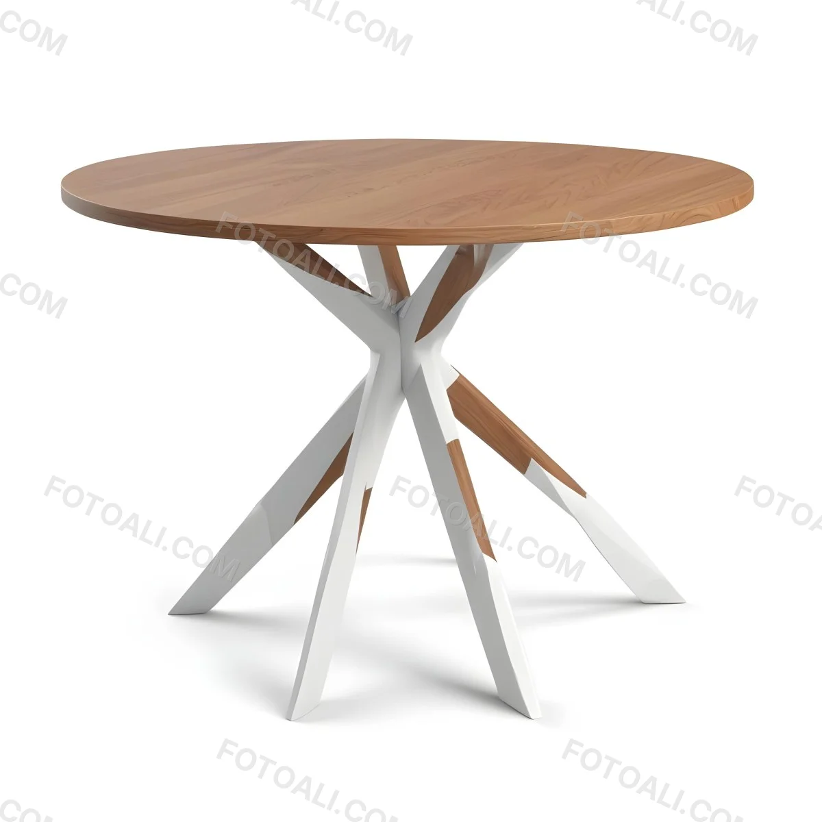 3d Model A Round Wooden Table With A Unique Leg Design Featuring A White Color And A Smooth Surface Isolated On A White Background Minimalist Design Figure Octane Render Volumetric Highly Detailed Videogame Aesthetic 1 835c