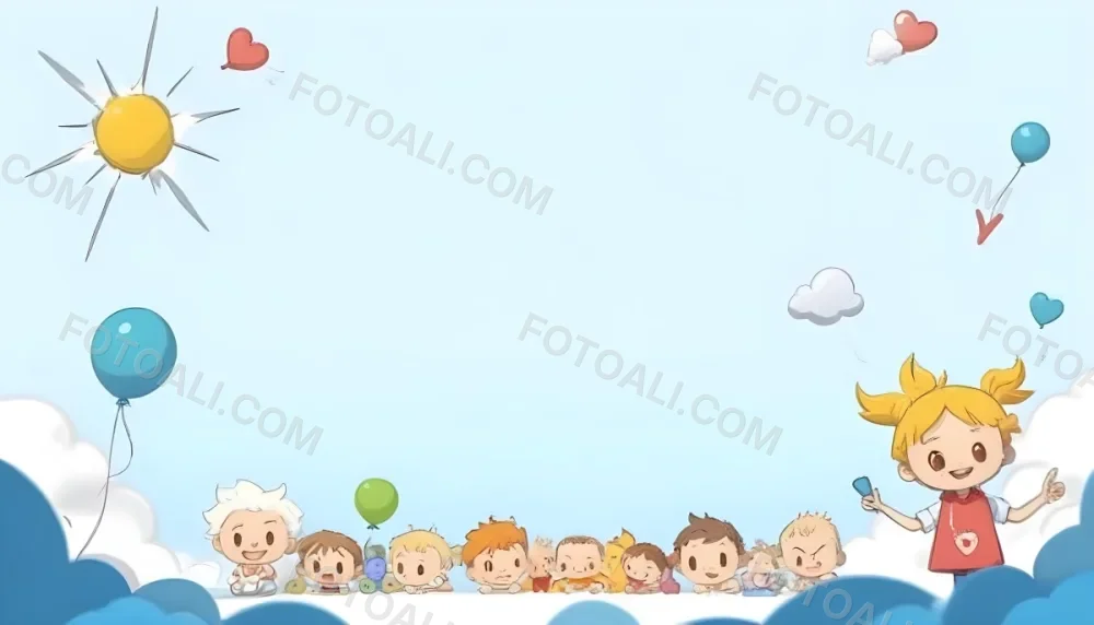 3d Model A Row Of Cartoon Children With Various Hairstyles And Expressions Some Holding Toys Against A Light Blue Background With Simple Clouds And Hearts Figure Octane Render Volumetric Highly Detailed Videogame 12 Aff7
