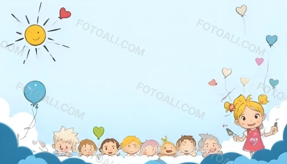 3d Model A Row Of Cartoon Children With Various Hairstyles And Expressions Some Holding Toys Against A Light Blue Background With Simple Clouds And Hearts Figure Octane Render Volumetric Highly Detailed Videogame 13 Ea07