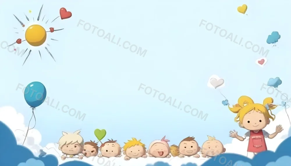 3d Model A Row Of Cartoon Children With Various Hairstyles And Expressions Some Holding Toys Against A Light Blue Background With Simple Clouds And Hearts Figure Octane Render Volumetric Highly Detailed Videogame 6 2b7a