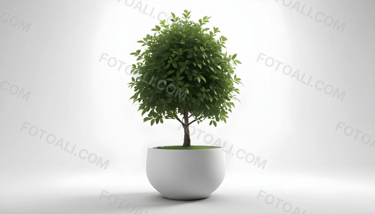 3d Model A Small Tree With Green Leaves In A White Pot The Background Is Gray The Lighting Is Soft And Diffused The Composition Is Simple And Clean Figure Octane Render Volumetric Highly Detailed Videogame Aesth 11 1375