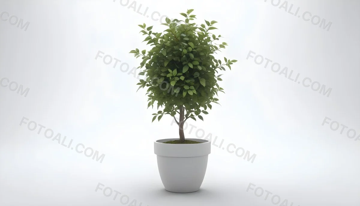 3d Model A Small Tree With Green Leaves In A White Pot The Background Is Gray The Lighting Is Soft And Diffused The Composition Is Simple And Clean Figure Octane Render Volumetric Highly Detailed Videogame Aesth 13 9e7e