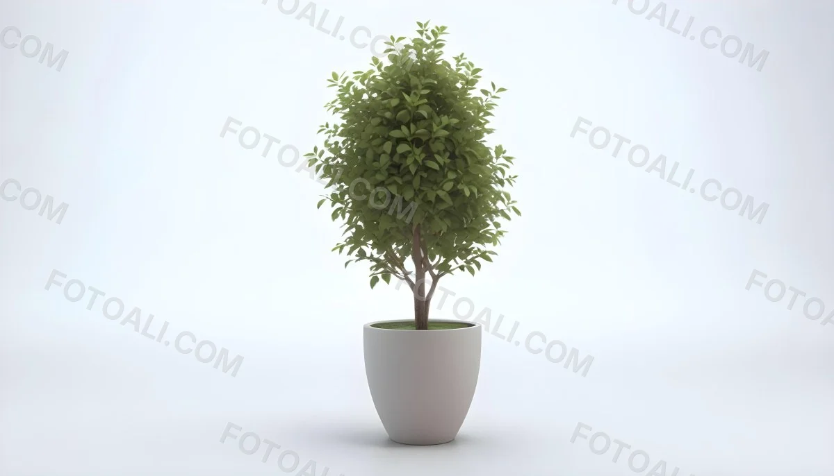 3d Model A Small Tree With Green Leaves In A White Pot The Background Is Gray The Lighting Is Soft And Diffused The Composition Is Simple And Clean Figure Octane Render Volumetric Highly Detailed Videogame Aesth 19 96c2