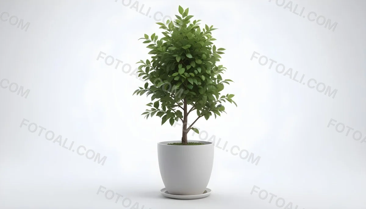 3d Model A Small Tree With Green Leaves In A White Pot The Background Is Gray The Lighting Is Soft And Diffused The Composition Is Simple And Clean Figure Octane Render Volumetric Highly Detailed Videogame Aesth 3 4c9d