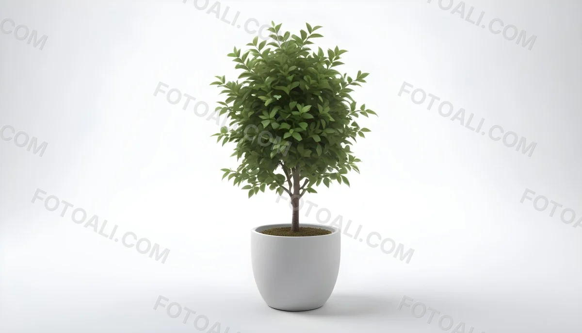 3d Model A Small Tree With Green Leaves In A White Pot The Background Is Gray The Lighting Is Soft And Diffused The Composition Is Simple And Clean Figure Octane Render Volumetric Highly Detailed Videogame Aesth 32 Cd2a
