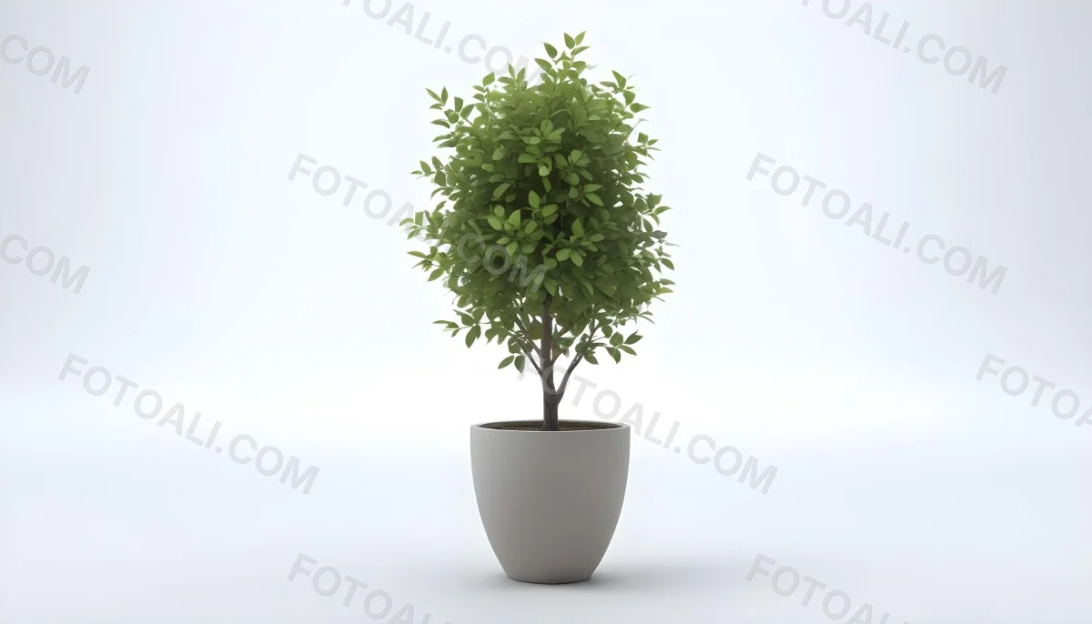 3d Model A Small Tree With Green Leaves In A White Pot The Background Is Gray The Lighting Is Soft And Diffused The Composition Is Simple And Clean Figure Octane Render Volumetric Highly Detailed Videogame Aesth 6 8173