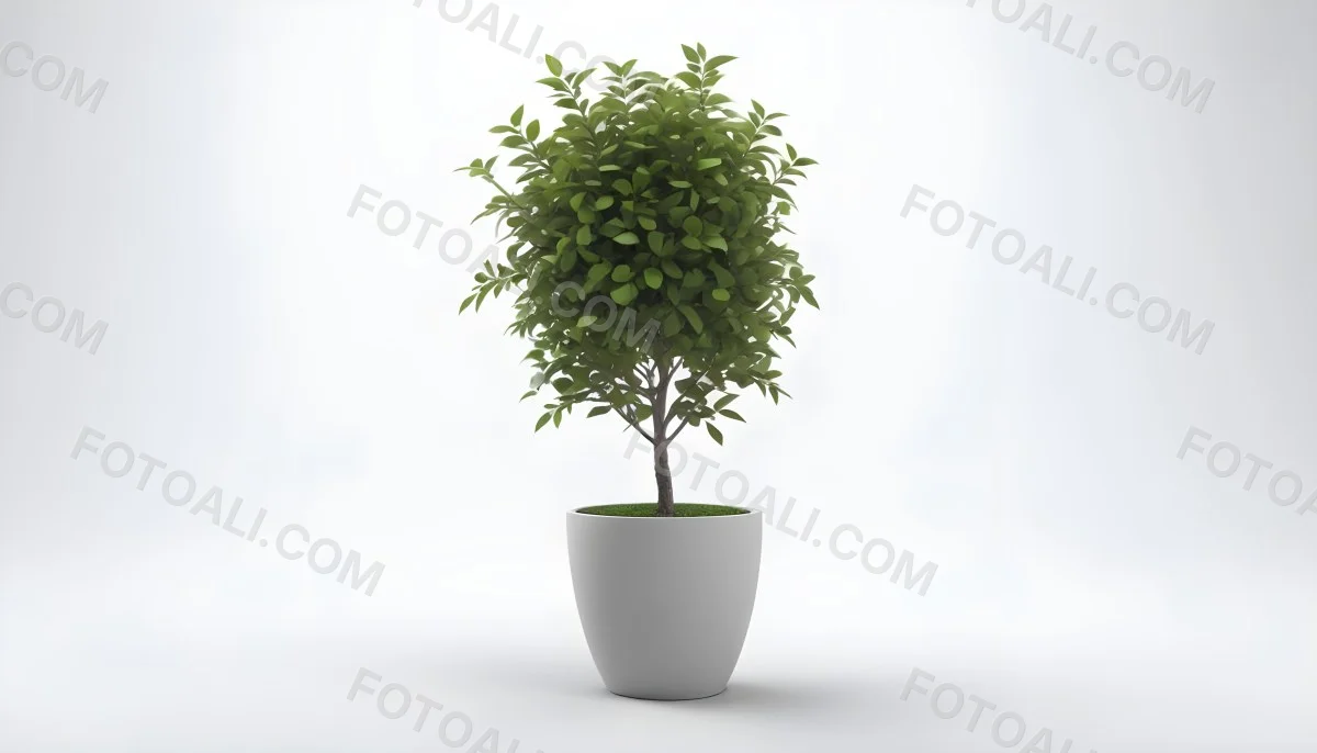 3d Model A Small Tree With Green Leaves In A White Pot The Background Is Gray The Lighting Is Soft And Diffused The Composition Is Simple And Clean Figure Octane Render Volumetric Highly Detailed Videogame Aesth 7 E705