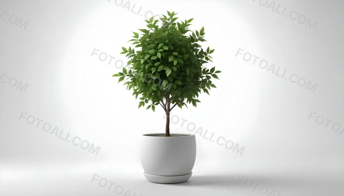 3d Model A Small Tree With Green Leaves In A White Pot The Background Is Gray The Lighting Is Soft And Diffused The Composition Is Simple And Clean Figure Octane Render Volumetric Highly Detailed Videogame Aesth 9 777b