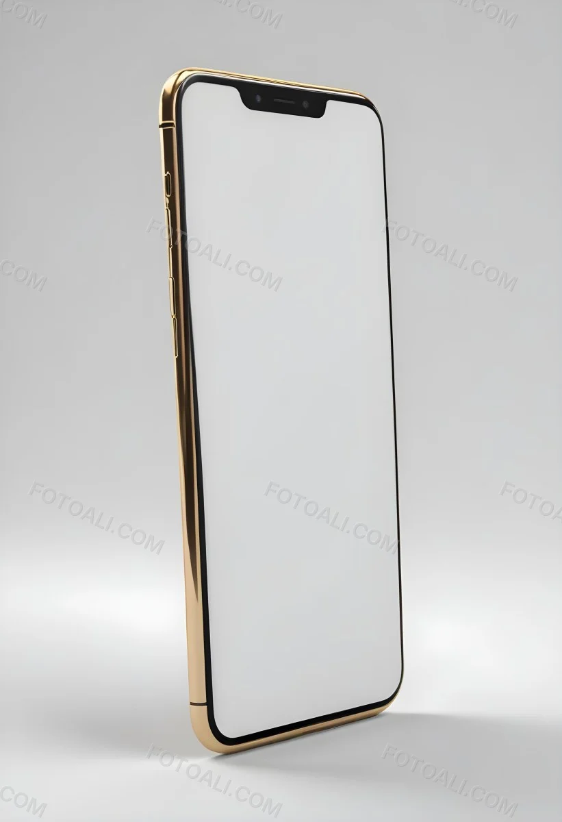 3d Model A Smartphone With A Blank White Screen The Phone Has A Gold Frame Isolated On A White Background Figure Octane Render Volumetric Highly Detailed Videogame Aesthetic 31 F867