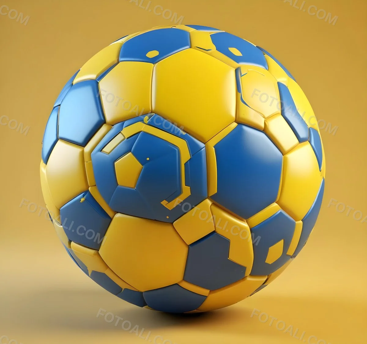 3d Model A Soccer Ball With Yellow And Blue Hexagons In A Yellow Background Figure Octane Render Volumetric Highly Detailed Videogame Aesthetic 2 90fd