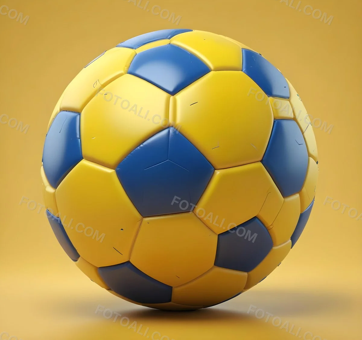 3d Model A Soccer Ball With Yellow And Blue Hexagons In A Yellow Background Figure Octane Render Volumetric Highly Detailed Videogame Aesthetic 8 773f