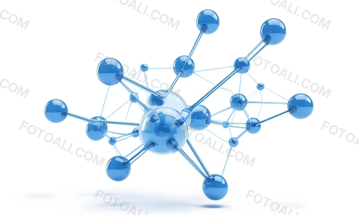 3d Model A Transparent Molecule Structure With Blue Spheres Connected By Thin Rods Science Concept Clean And Minimalist Design Isolated On A White Background Figure Octane Render Volumetric Highly Detailed Videog 8 78b6