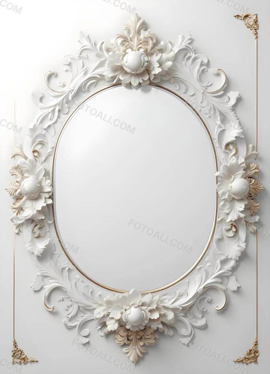 3d Model A White Ornate Oval Mirror With A Decorative Floral Frame Figure Octane Render Volumetric Highly Detailed Videogame Aesthetic 1 895d