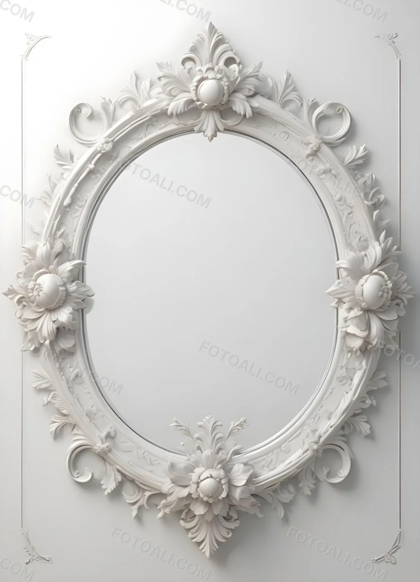 3d Model A White Ornate Oval Mirror With A Decorative Floral Frame Figure Octane Render Volumetric Highly Detailed Videogame Aesthetic 15 0ee1