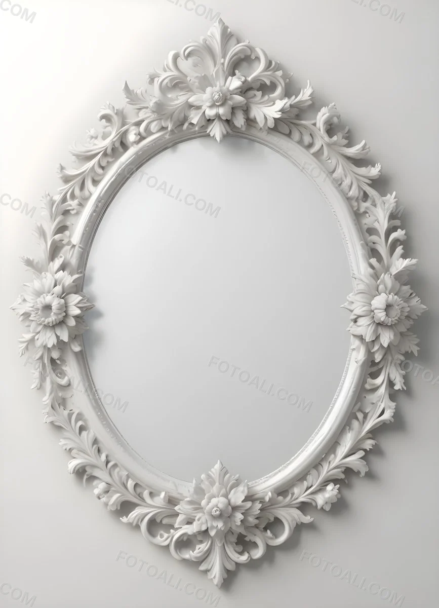 3d Model A White Ornate Oval Mirror With A Decorative Floral Frame Figure Octane Render Volumetric Highly Detailed Videogame Aesthetic 23 3107