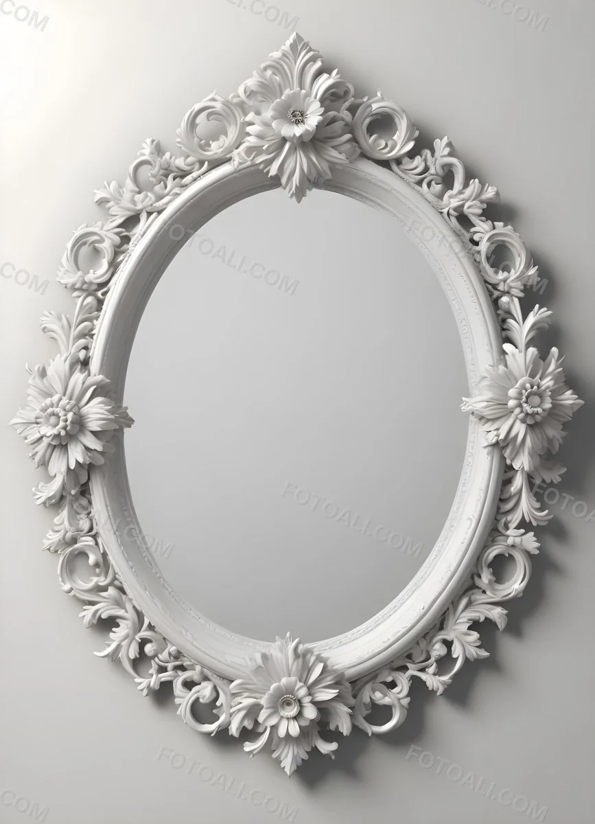 3d Model A White Ornate Oval Mirror With A Decorative Floral Frame Figure Octane Render Volumetric Highly Detailed Videogame Aesthetic 25 D832