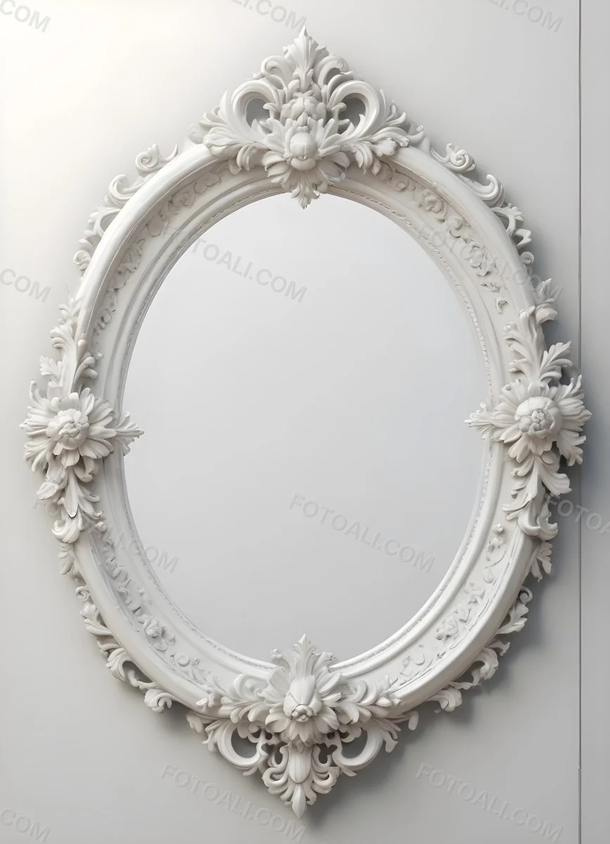 3d Model A White Ornate Oval Mirror With A Decorative Floral Frame Figure Octane Render Volumetric Highly Detailed Videogame Aesthetic 31 72e8