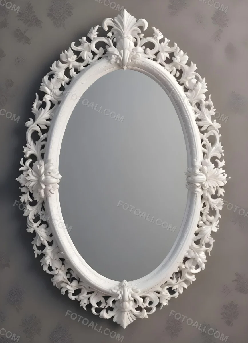 3d Model A White Ornate Oval Mirror With A Decorative Floral Frame Figure Octane Render Volumetric Highly Detailed Videogame Aesthetic 35 3823