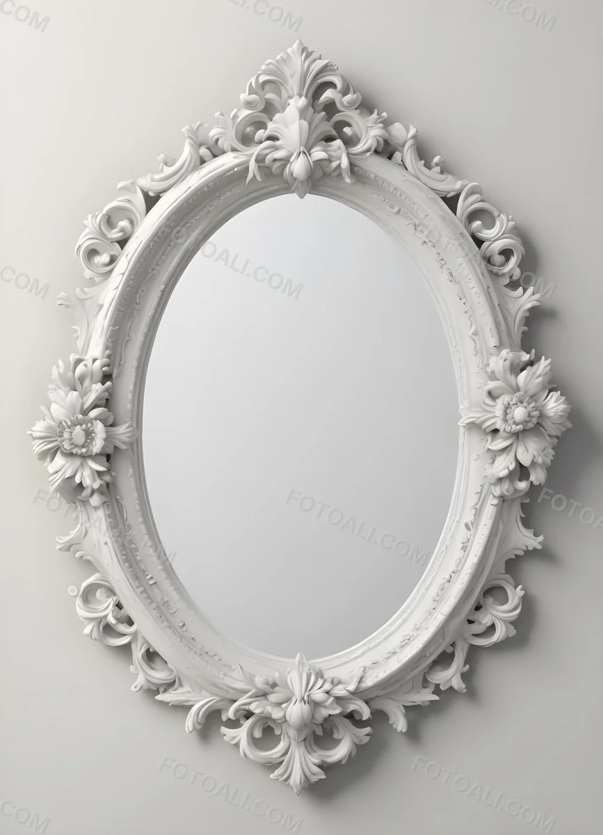3d Model A White Ornate Oval Mirror With A Decorative Floral Frame Figure Octane Render Volumetric Highly Detailed Videogame Aesthetic 36 F4cd