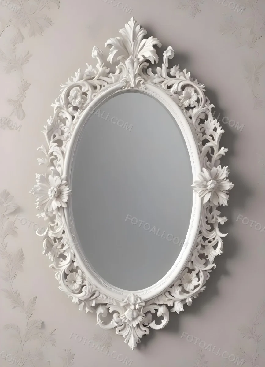 3d Model A White Ornate Oval Mirror With A Decorative Floral Frame Figure Octane Render Volumetric Highly Detailed Videogame Aesthetic 37 Fddd