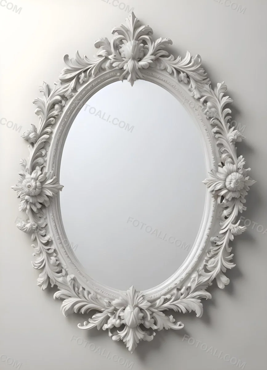 3d Model A White Ornate Oval Mirror With A Decorative Floral Frame Figure Octane Render Volumetric Highly Detailed Videogame Aesthetic 38 891f