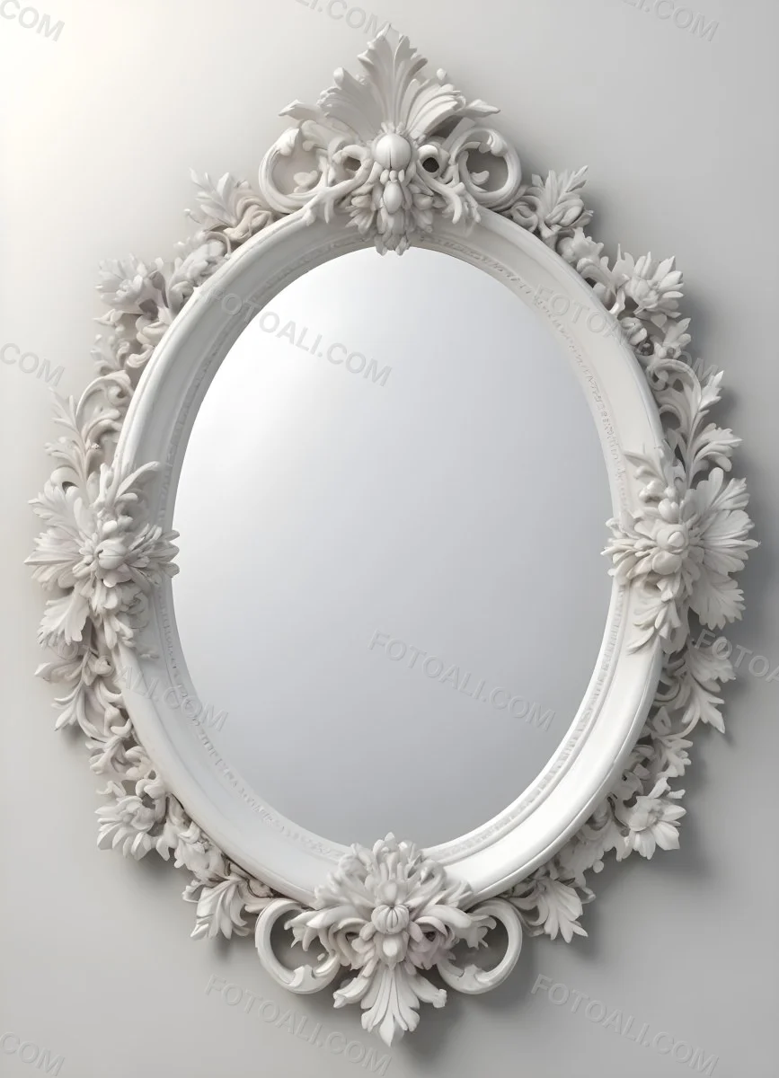 3d Model A White Ornate Oval Mirror With A Decorative Floral Frame Figure Octane Render Volumetric Highly Detailed Videogame Aesthetic 39 0956