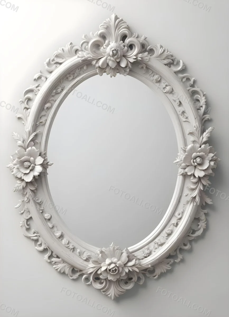 3d Model A White Ornate Oval Mirror With A Decorative Floral Frame Figure Octane Render Volumetric Highly Detailed Videogame Aesthetic 4 Ee71