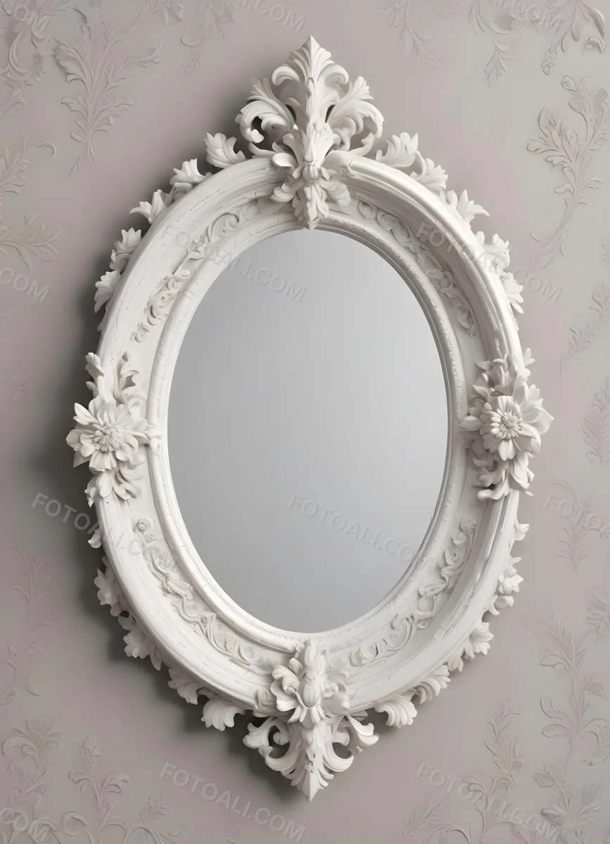 3d Model A White Ornate Oval Mirror With A Decorative Floral Frame Figure Octane Render Volumetric Highly Detailed Videogame Aesthetic 41 Cfb8