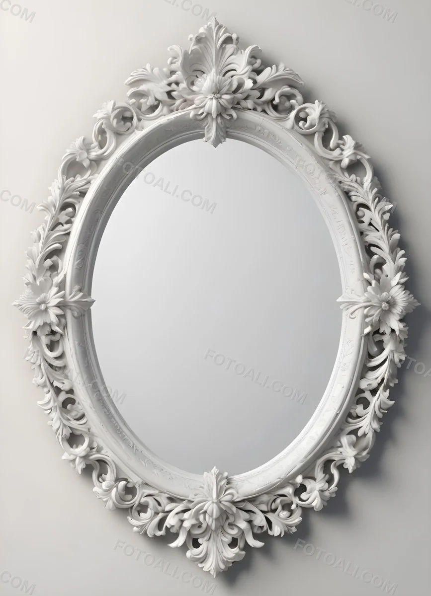 3d Model A White Ornate Oval Mirror With A Decorative Floral Frame Figure Octane Render Volumetric Highly Detailed Videogame Aesthetic 5 153e