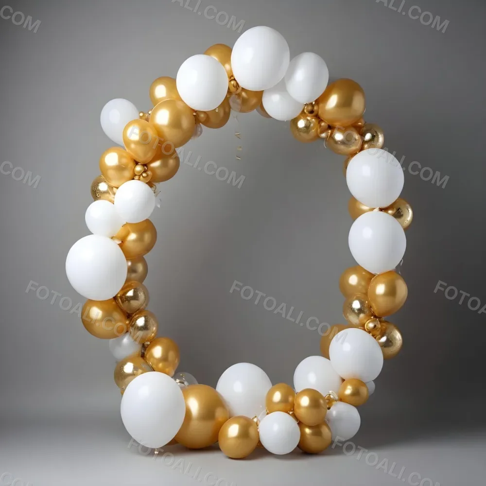 3d Model A Wreath Made Of Gold And White Balloons Floating Against A Gray Background Figure Octane Render Volumetric Highly Detailed Videogame Aesthetic 21 0eed
