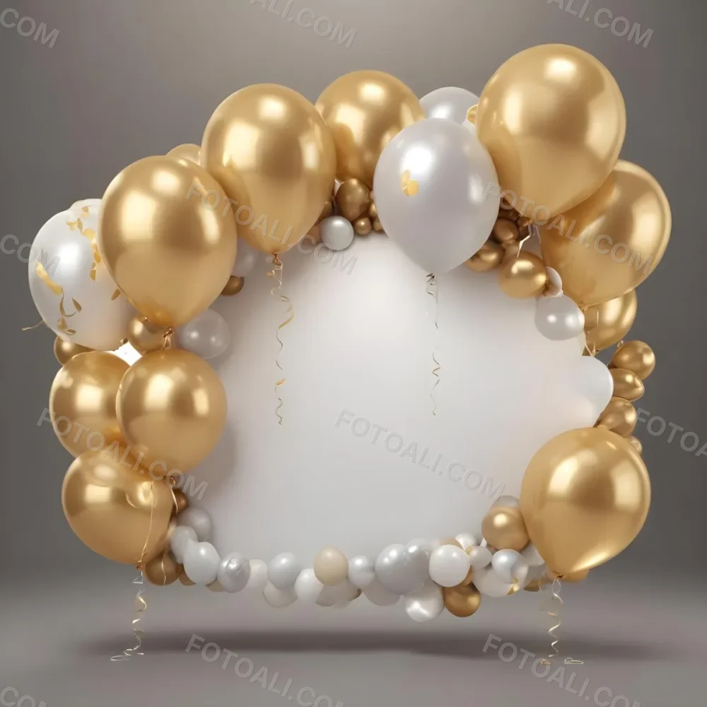 3d Model A Wreath Made Of Gold And White Balloons Floating Against A Gray Background Figure Octane Render Volumetric Highly Detailed Videogame Aesthetic 33 4751