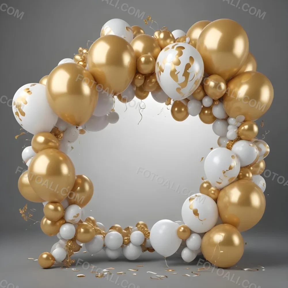 3d Model A Wreath Made Of Gold And White Balloons Floating Against A Gray Background Figure Octane Render Volumetric Highly Detailed Videogame Aesthetic 35 12bc