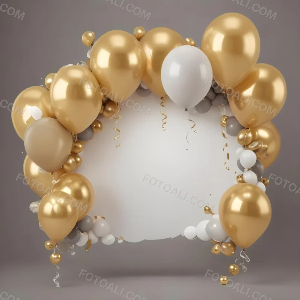 3d Model A Wreath Made Of Gold And White Balloons Floating Against A Gray Background Figure Octane Render Volumetric Highly Detailed Videogame Aesthetic 38 100c