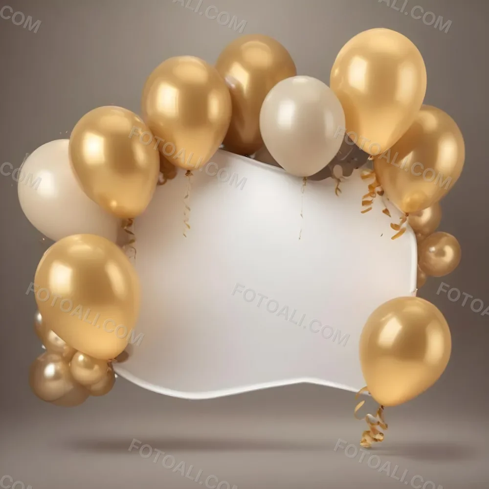 3d Model A Wreath Made Of Gold And White Balloons Floating Against A Gray Background Figure Octane Render Volumetric Highly Detailed Videogame Aesthetic 4 Fcfa
