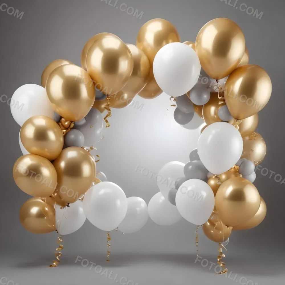3d Model A Wreath Made Of Gold And White Balloons Floating Against A Gray Background Figure Octane Render Volumetric Highly Detailed Videogame Aesthetic 5 7234