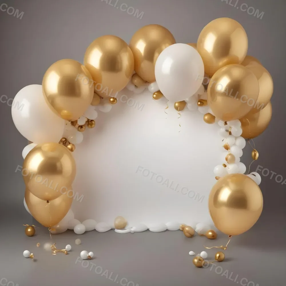 3d Model A Wreath Made Of Gold And White Balloons Floating Against A Gray Background Figure Octane Render Volumetric Highly Detailed Videogame Aesthetic 6 9fb3