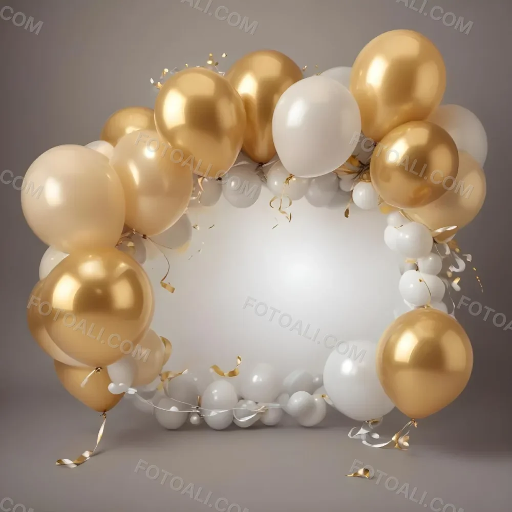 3d Model A Wreath Made Of Gold And White Balloons Floating Against A Gray Background Figure Octane Render Volumetric Highly Detailed Videogame Aesthetic 8 38f5