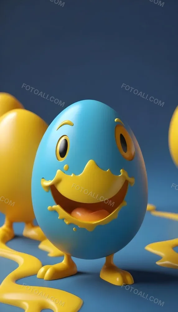 3d Model A Yellow Egg With A Smiling Face And Yellow Eyes On A Blue Background Figure Octane Render Volumetric Highly Detailed Videogame Aesthetic 16 8761