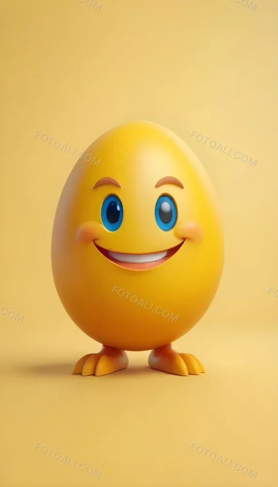 3d Model A Yellow Egg With A Smiling Face And Yellow Eyes On A Blue Background Figure Octane Render Volumetric Highly Detailed Videogame Aesthetic 5 E921