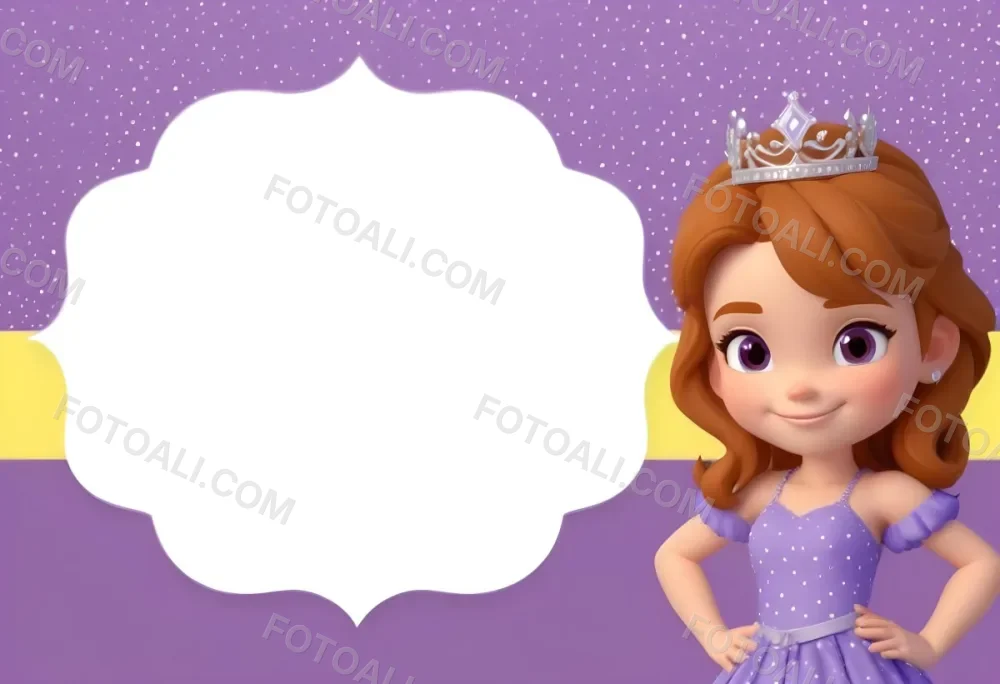 3d Model A Young Girl With Light Brown Hair Wearing A Tiara And A Purple Dress Smiling And Posing With Her Right Hand On Her Hip The Background Is Purple With White Polka Dots And A Blank White Area For Text Figure 11 5851