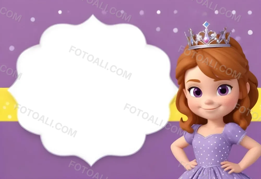 3d Model A Young Girl With Light Brown Hair Wearing A Tiara And A Purple Dress Smiling And Posing With Her Right Hand On Her Hip The Background Is Purple With White Polka Dots And A Blank White Area For Text Figure 13 Fcfa
